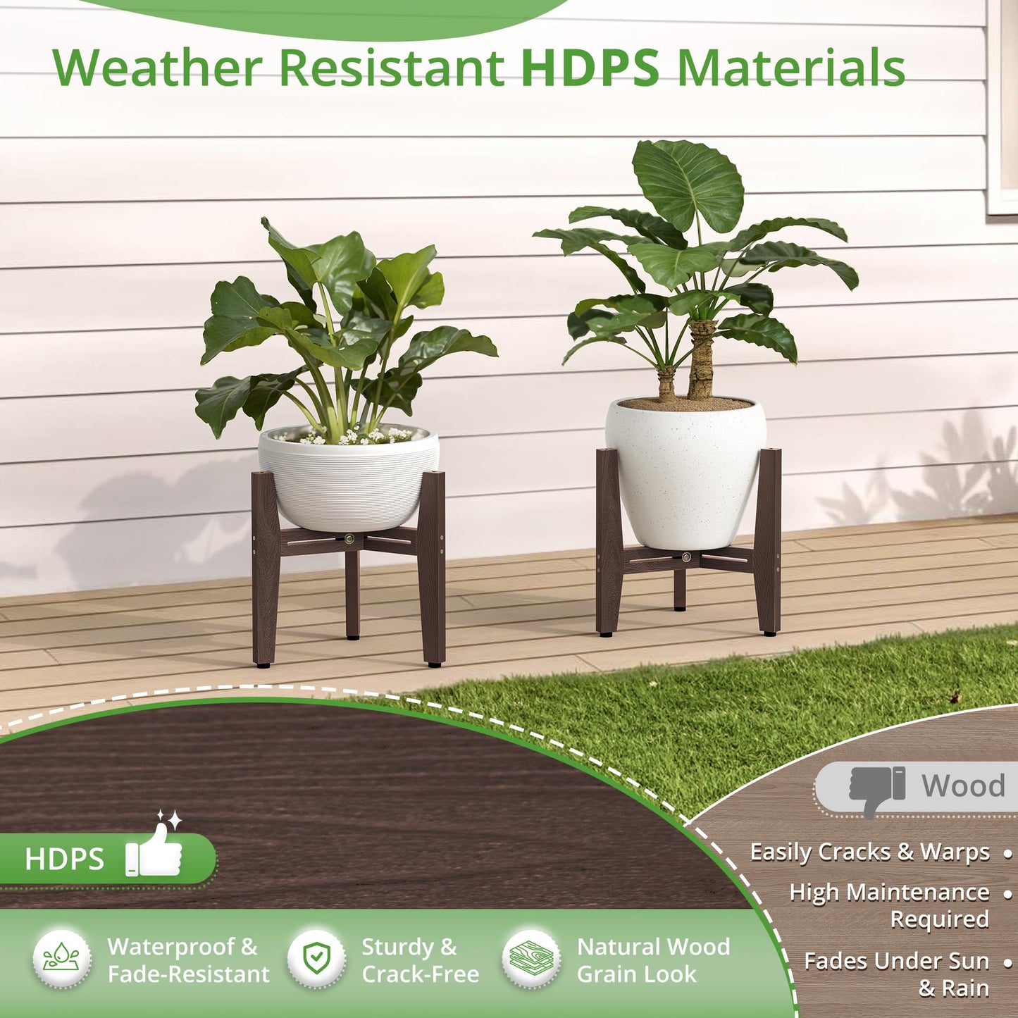 LUE BONA 2 Pack HDPS Plant Stand, Adjustable Plant Stand Indoor for 8-12 Inches Pots, Mid Century Modern Plant Holder for Indoor, Outdoor, Coffee Brown