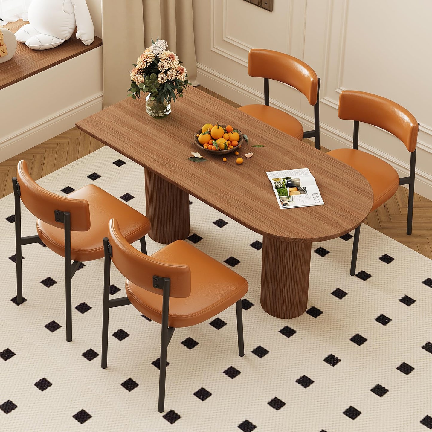 LUCKIIA Dining Chairs Set of 2 Leather Upholstered Modern Mid Century Kitchen Dining Room Chairs with Metal Legs (Brown)