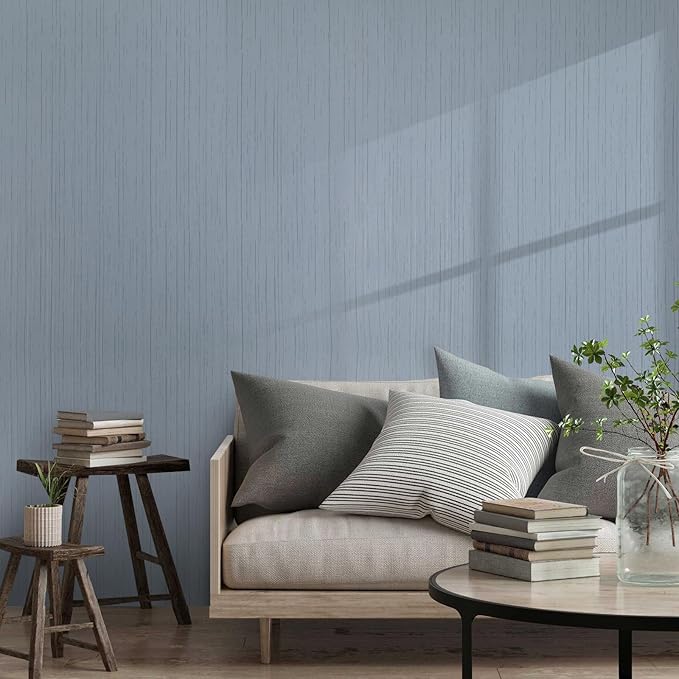 Grasscloth Peel and Stick Wallpaper Grey Blue 15.74" x 472.44" Modern Textured
