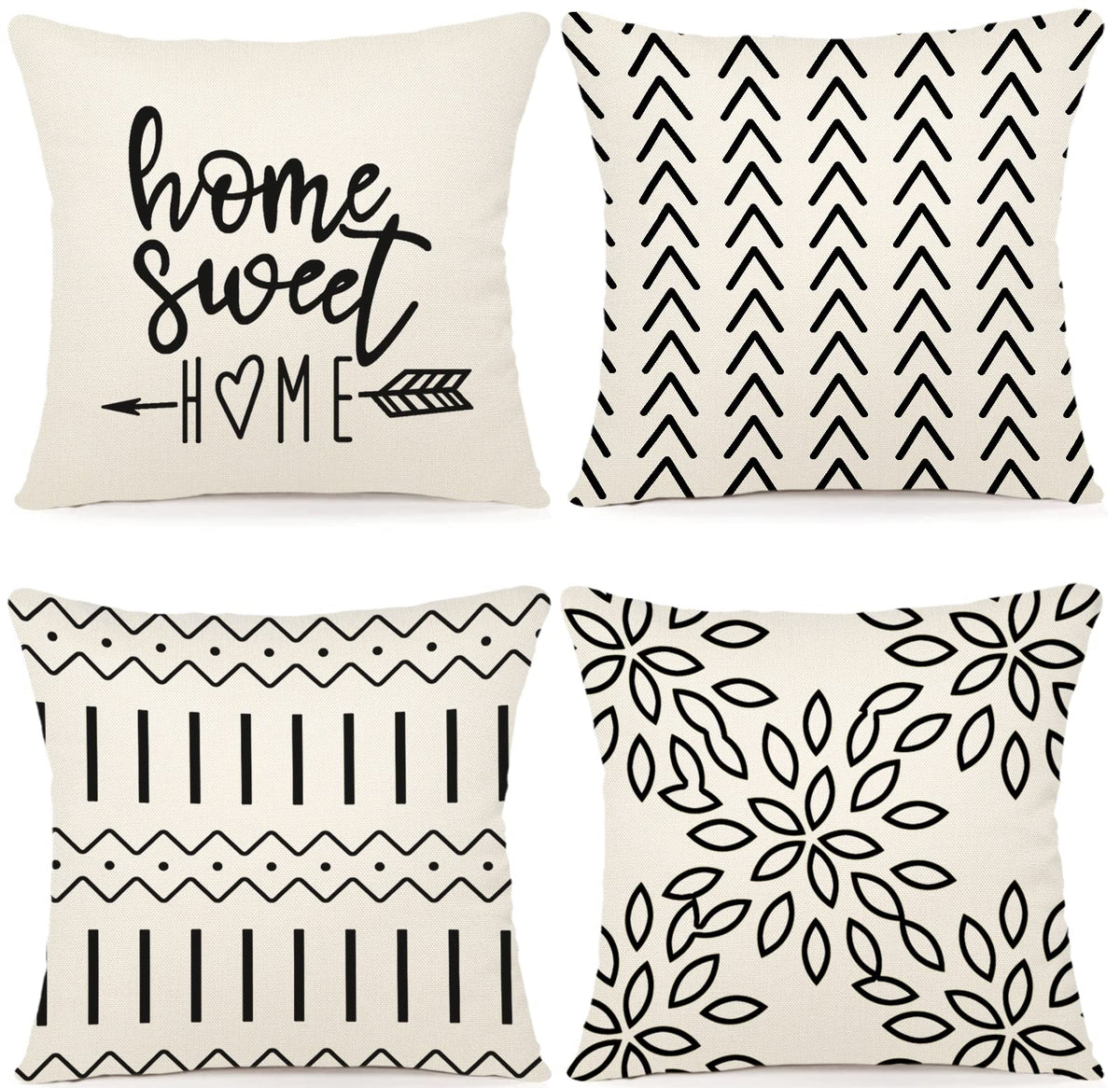 YCOLL Pillow Covers 18x18 Set of 4, Modern Sofa Throw Pillow Cover, Decorative Outdoor Linen Fabric Pillow Case for Couch Bed Car, Cream