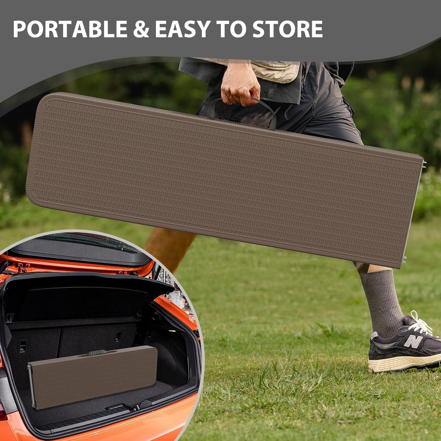 Candockway 6ft Plastic Folding Bench with Carrying Handle & Lock, Portable Outdoor Bench in Garden Picnic Camping Dining Party Seat, Waterproof Bench for Soccer Activities, Ratten Patterned(2 Pack)