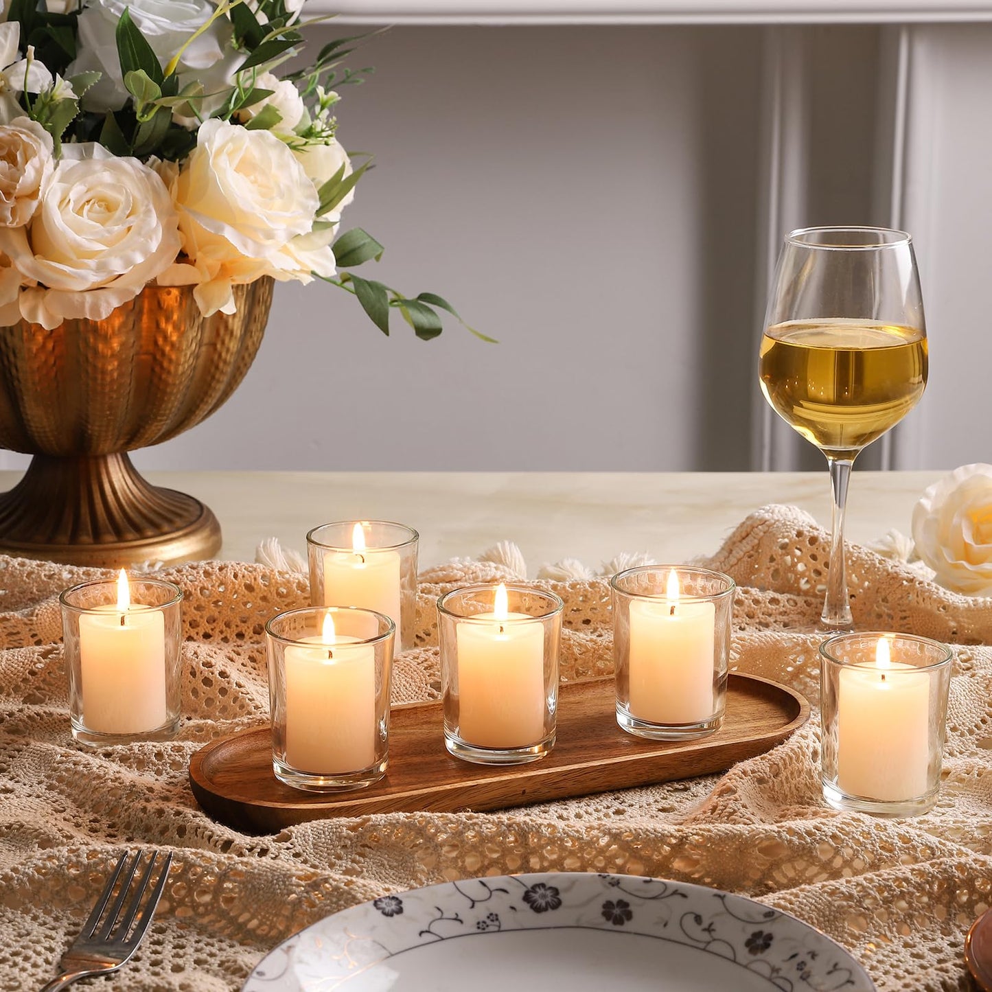 BTGLLAS 24pcs Clear Glass Tea Light Holders - Votive Candle Holders Bulk for Weddings Events - Glass Votives for Wedding Centerpieces, Christmas, Thanksgiving - Candle Accessories Decor (24, Clear)