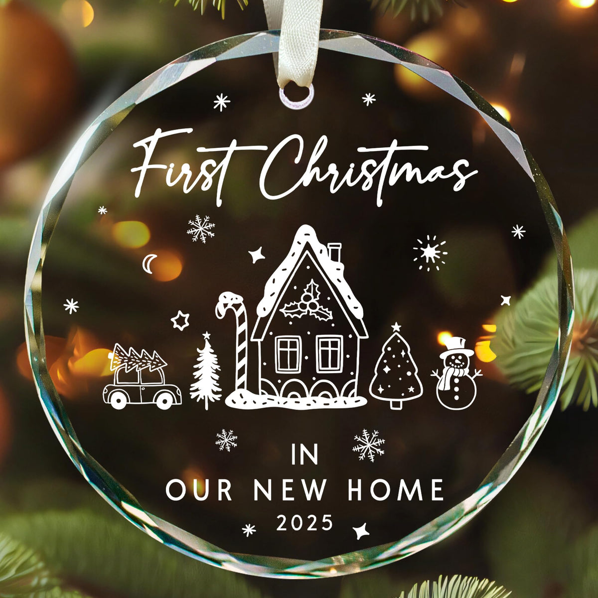 TUMSHANIP New Home Ornament 2025 - First Home Christmas Ornament 2025 - House Warming Gifts New Home - Housewarming Gift Presents for Women, Couple - New House Owners Gift Ideas - Glass Ornament