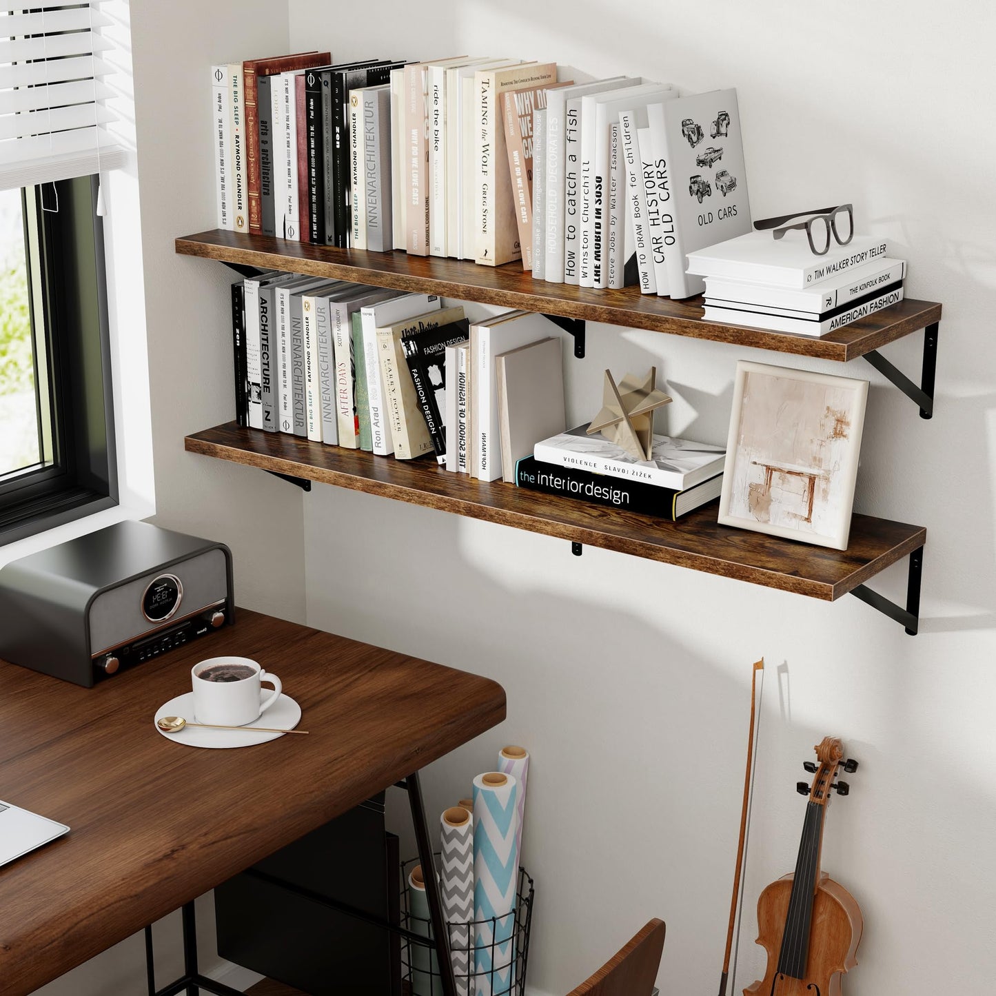 Axeman Deep Floating Shelves for Wall, 16W x 12D Rustic Wood Wall Shelves Set of 2, 12 Inch Deep Large Floating Shelves for Decor & Storage, Hanging Shelves for Farmhouse Kitchen Bathroom Bedroom