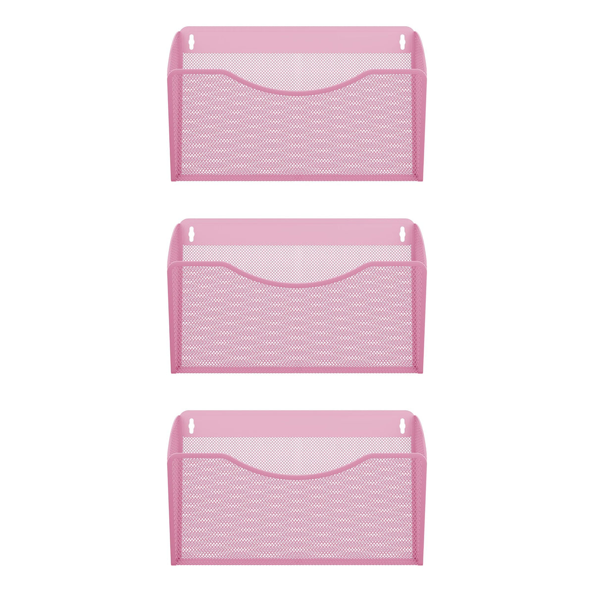 EasyPAG Wall File Organizer 3 Pack, Hanging File Organizer Wall Mount, Metal Mesh Folder Holder for Letter/A4 Papers, Mail Sorter for Office, Classroom, Home, Pink
