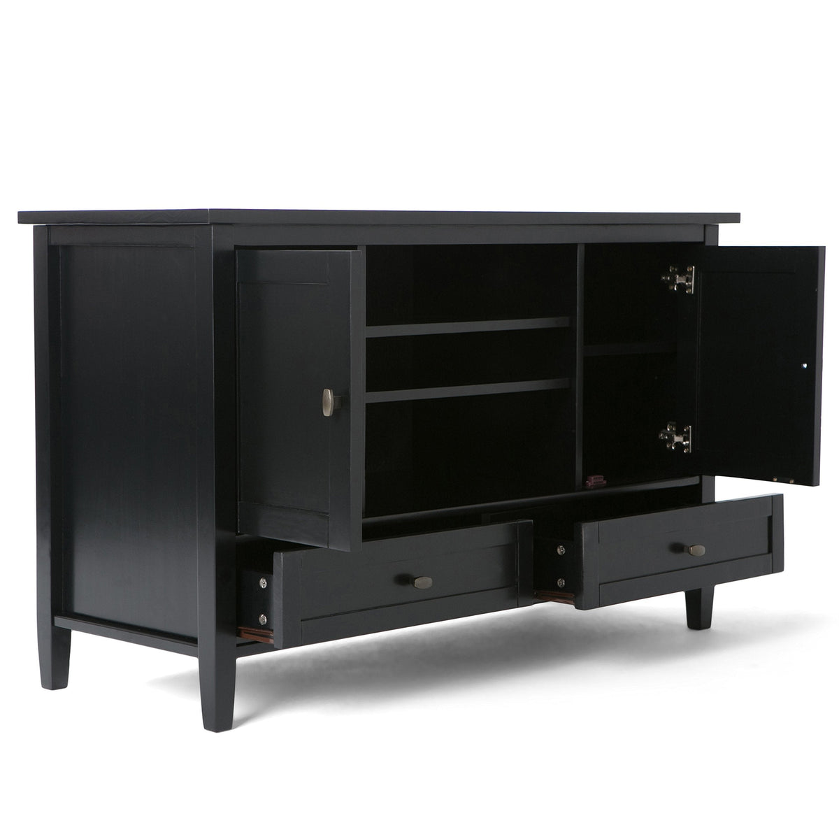 SIMPLIHOME Warm Shaker TV Stand - 47 inch Wide Solid Wood Media Console in Black, Transitional Entertainment Center for TVs up to 50 Inches with 2 Cabinets, 2 Drawers, and Cord Management