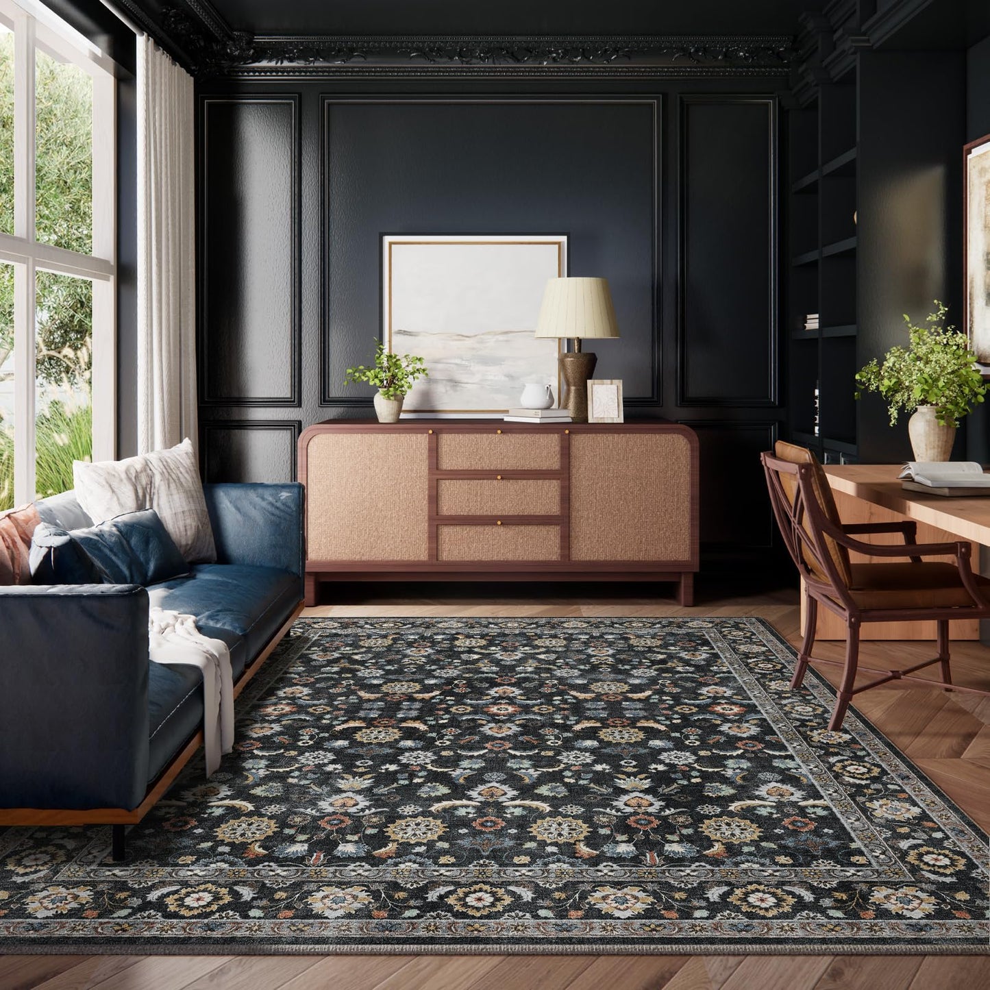 Washable Area Rugs for Living Room: 8x10 Bedroom Rug Vintage Boho Area Rug Stain Resistant Non Slip Low Pile Lightweight Soft Carpets for Living Room Dining Room Kitchen Nursery Kids Room Farmhouse
