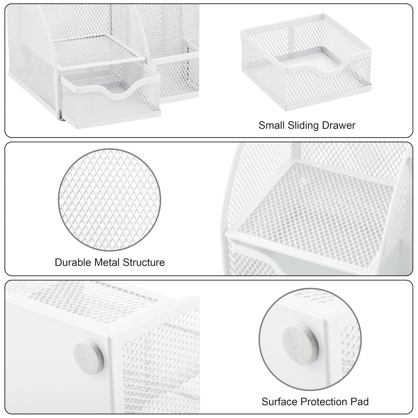 Exerz Desk Organizer White Office Desk Accessories Supplies Office Storage Desktop Pencil Pen Holder with Drawer Home Workspace