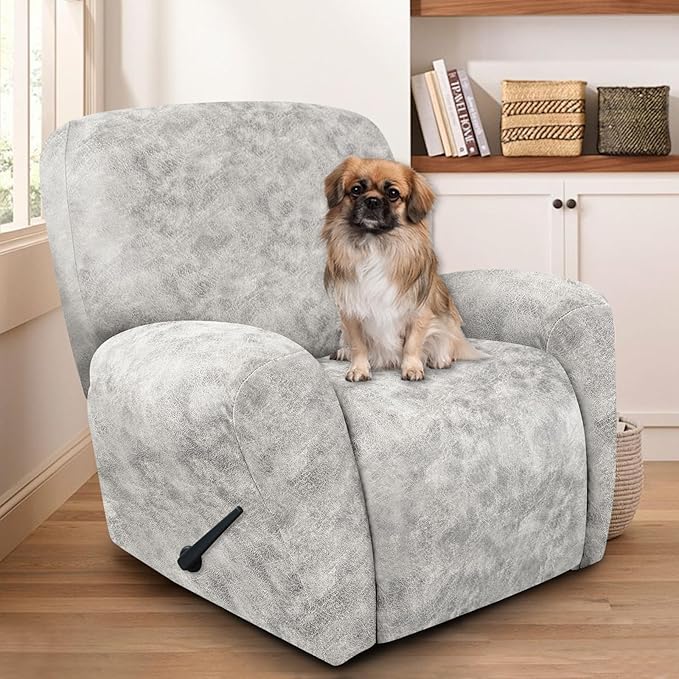 ANARACHON Recliner Chair Covers Leather Look, 4 Pieces Recliner Covers Non Slip