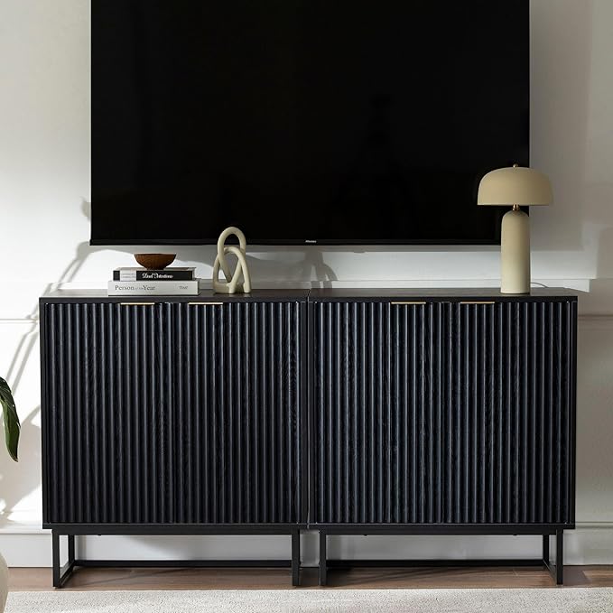 EYYTHUNG Fluted Cabinet with Storage, Sideboard Buffet Cabinet with Adjustable