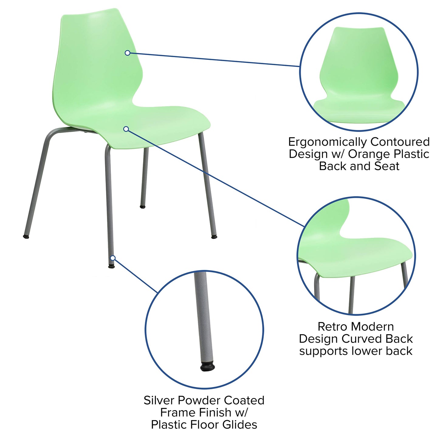 Flash Furniture 5 Pack HERCULES Series 770 lb. Capacity Green Stack Chair with Lumbar Support and Silver Frame