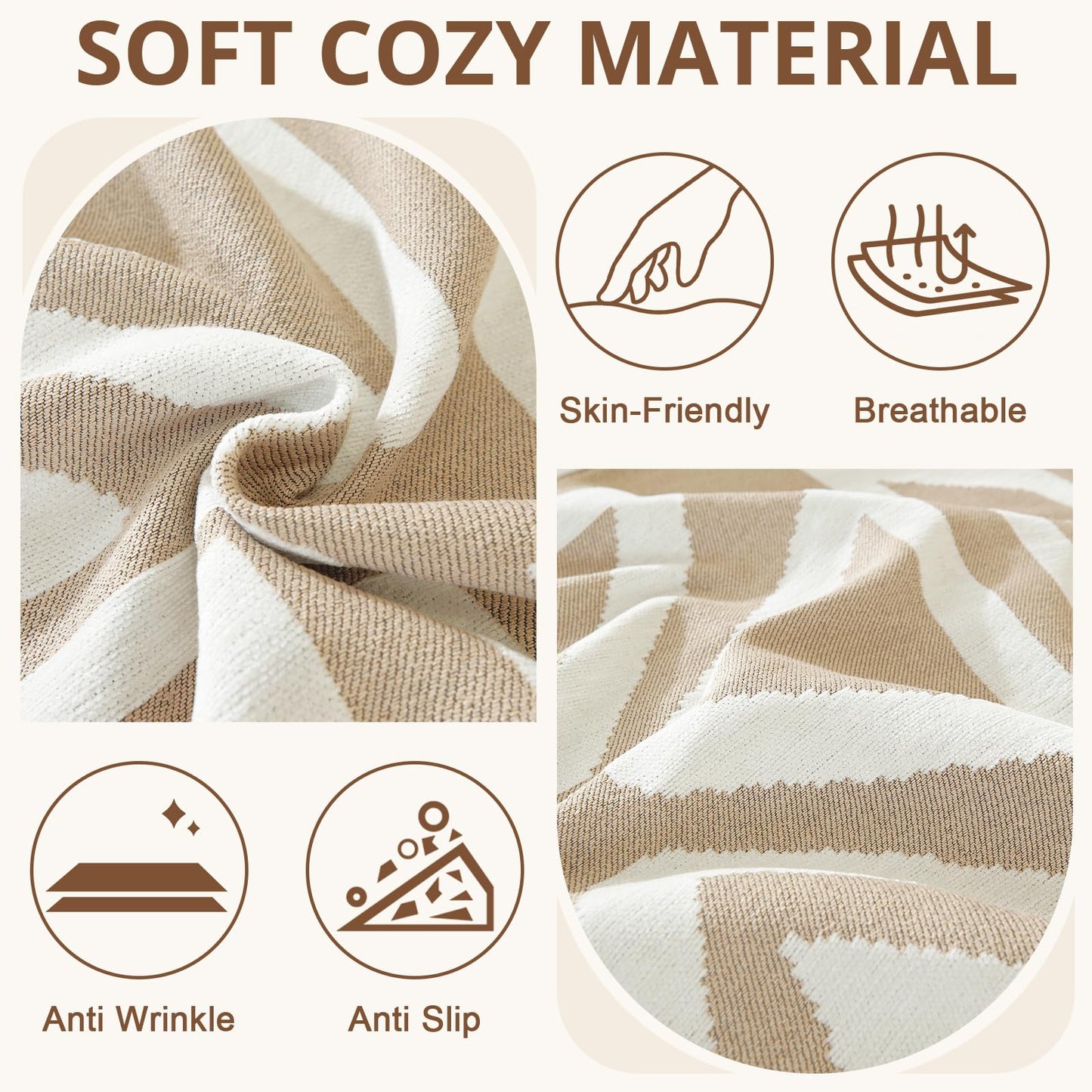 Royhom Sectional Couch Covers 2 Pieces, L Shaped Couch Cover Blanket, Boho Sofa Covers Washable, Sofa Slipcover with Tassel, Suitable for All Seasons (71"x110"+71"x118", Khaki)