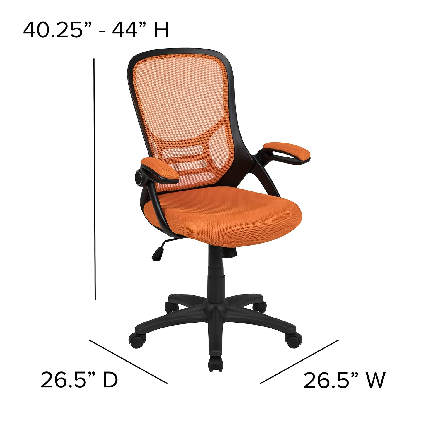 Flash Furniture Porter Mesh High Back Ergonomic Swivel Office Chair with Lumbar Support, Flip-Up Arms, Tilt Lock/Tilt Tension, Height Adjustable, Black/Black Frame