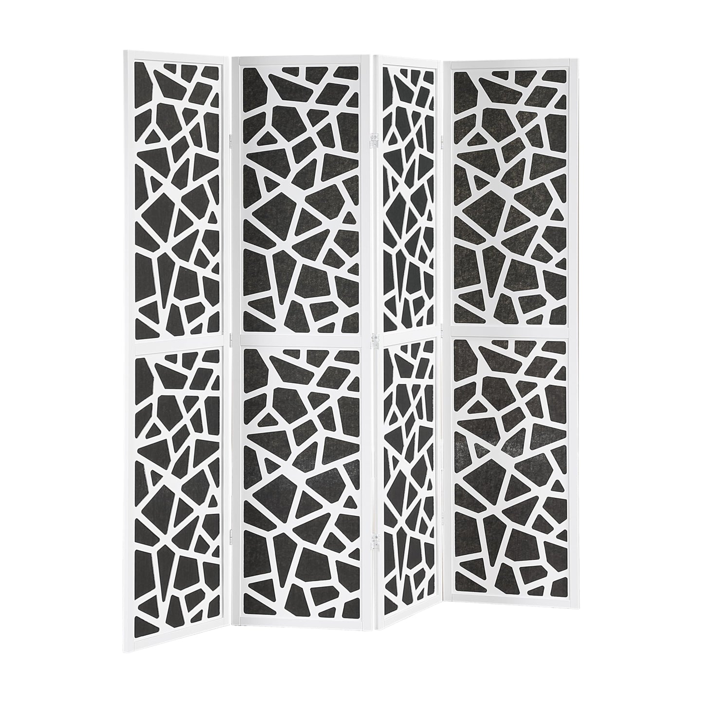 Roundhill Furniture Aurra 4-Panel Wood Room Divider, Folding Portable Partition Screen, Black Screen with White Frame
