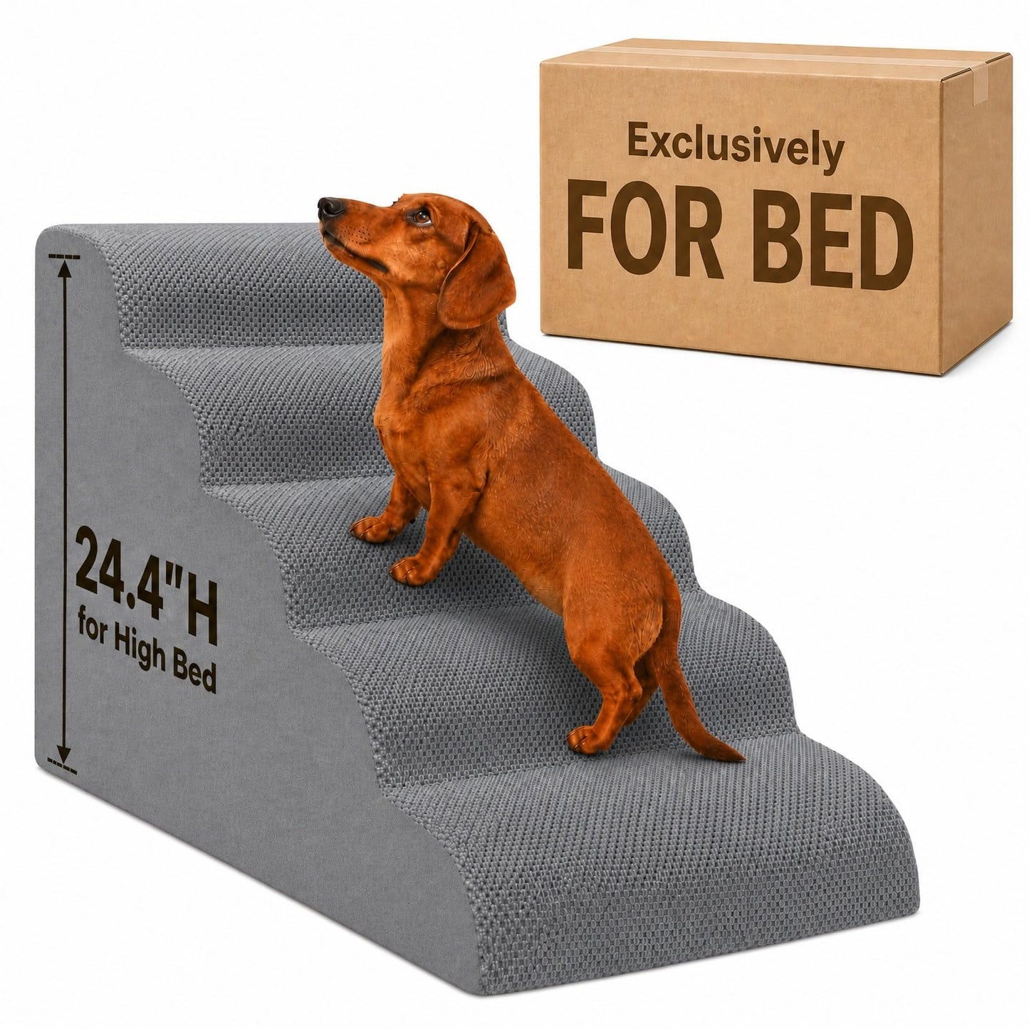 Dog Ramp for Bed,Pet Ramp for High Bed,Dog Stairs for Small & Medium Dogs,Curved Non-Slip Ladder for Older Dogs & Cats,24.4" H,5-Step (Gray)