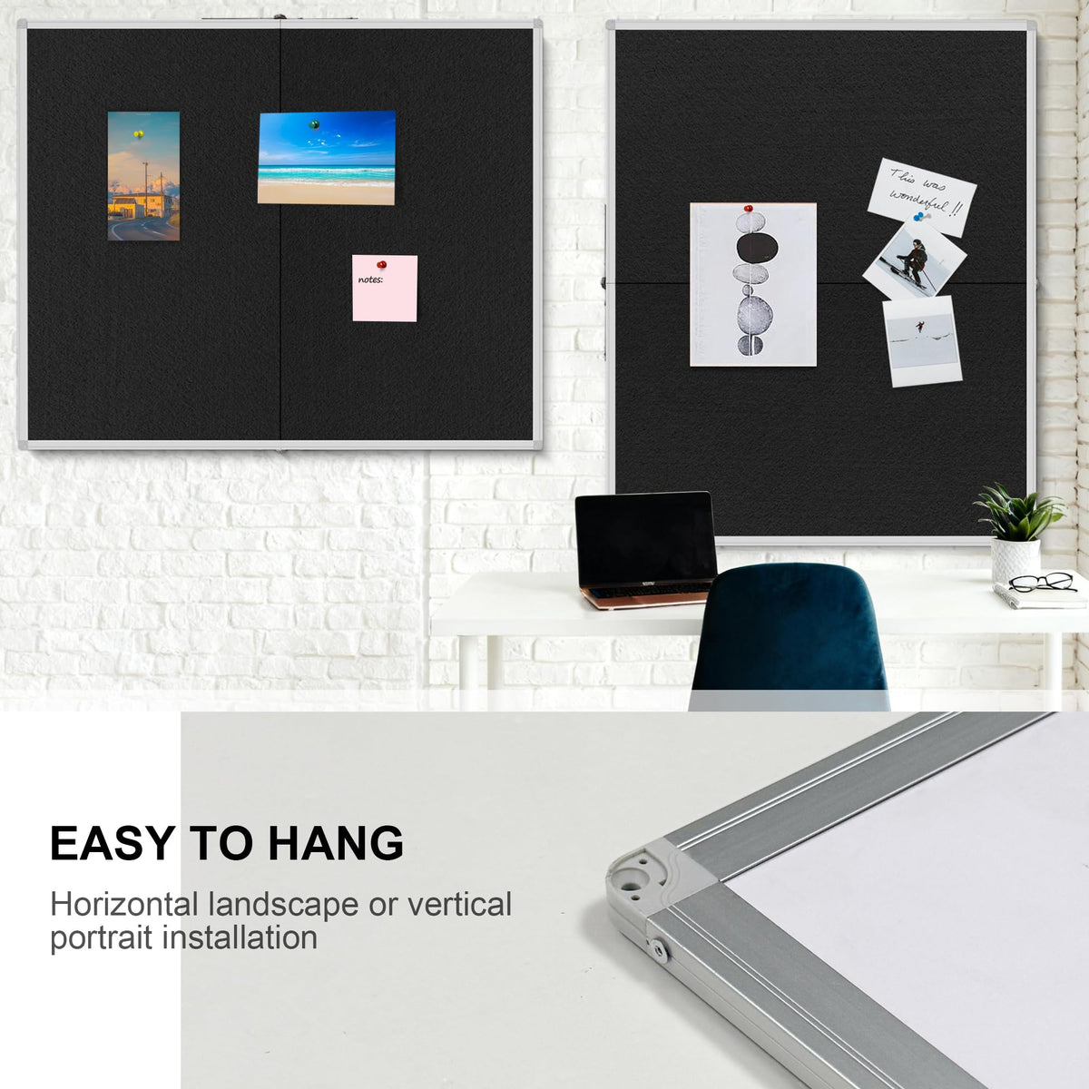 Large Cork Bulletin Board, 48 X 36 in Foldable Silver Aluminium Frame Noticeboard for Wall, 4'x 3' Large Wall Mounted Memo Notice Pin Board with 28 Push Pins for School, Home & Office (Black)