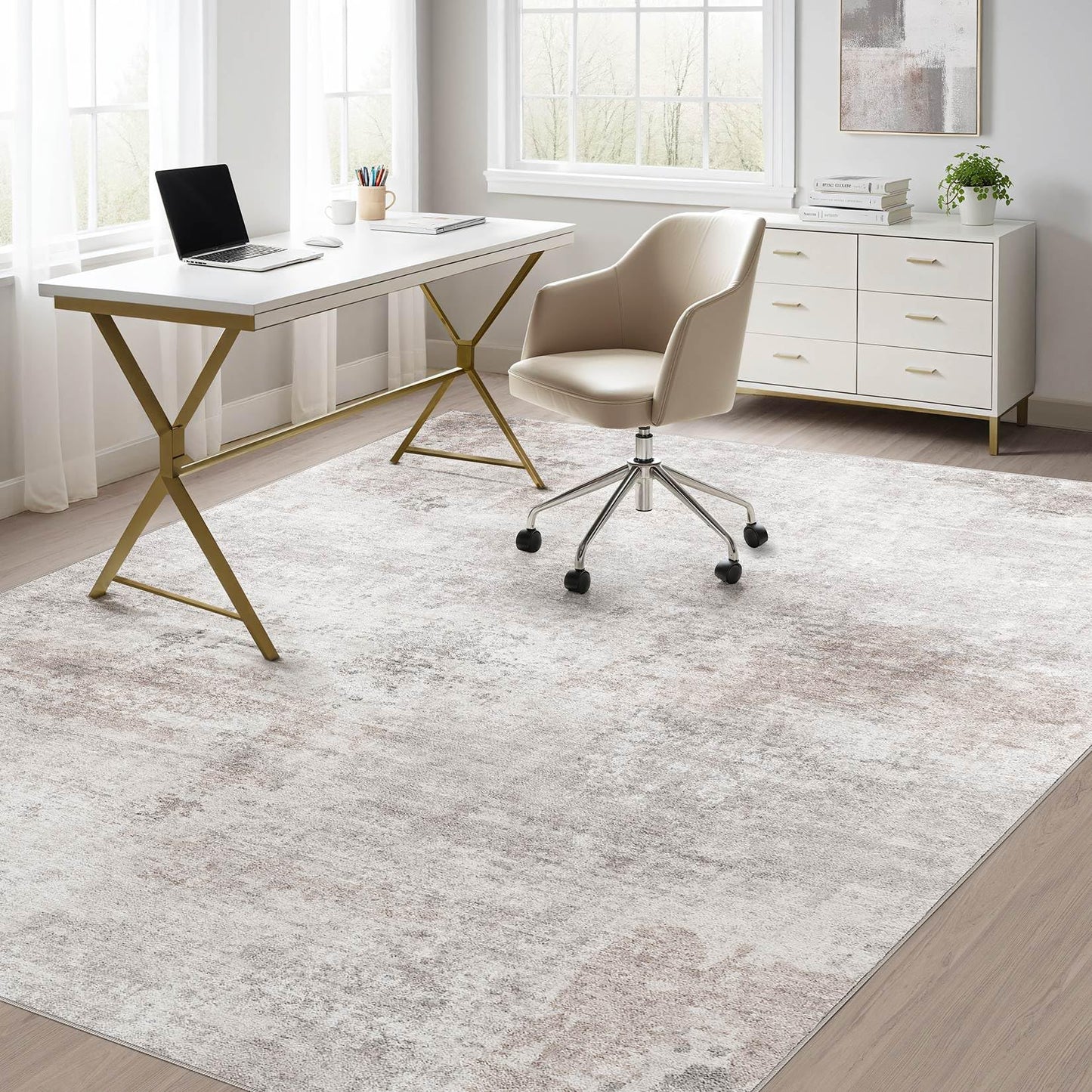 TARANCH Abstract 10x14 Area Rug: Machine Washable Non Slip Ultra Thin Low-Pile Carpet, Soft Stain Resistant for Living Dining Room Bedroom, Kid Pet Friendly, Robot Vacuum Compatible - Brown Grey