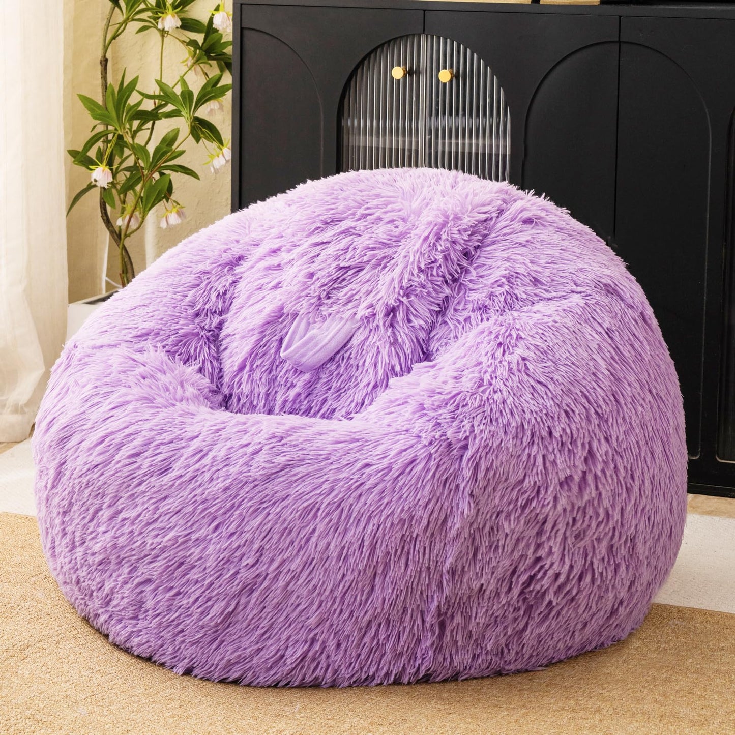 Lavender shaggy bean bag chair covers (No Filler), comfy Faux Fur Lavender bean bag chair Cover for bedroom, stuffed animal Storage, kids adults teens girls bean bag chairs, Anti-Slip