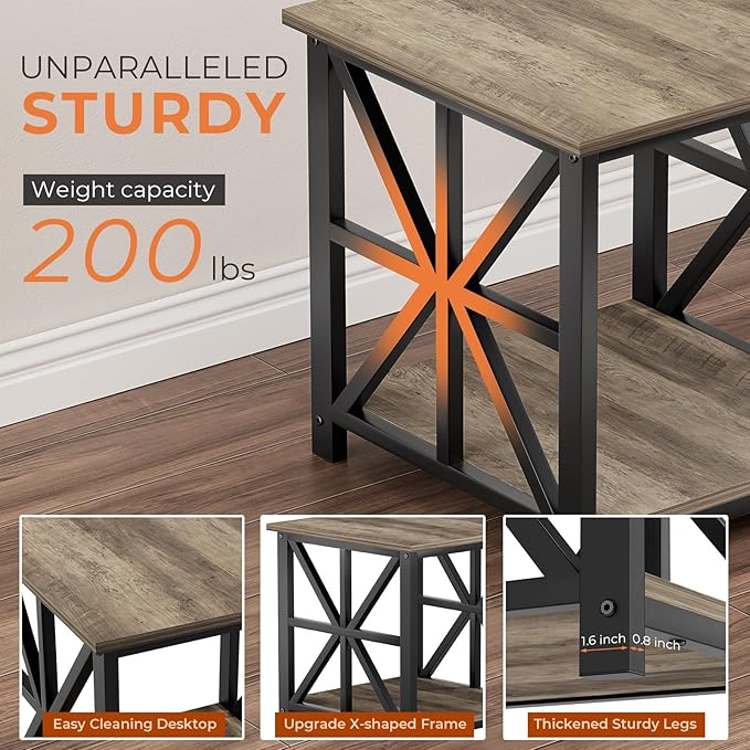 GreenForest End Table with 2-Tier Storage Shelf, 19.7 inch Side Table