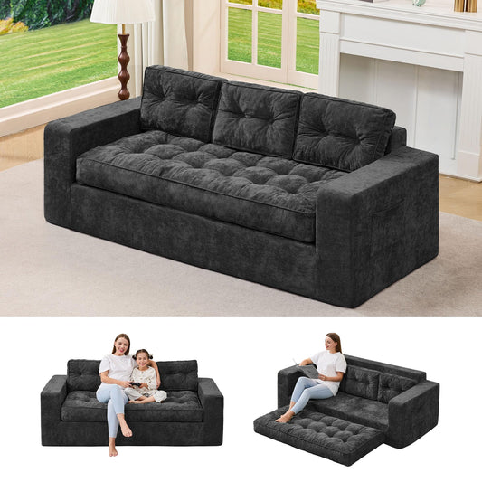 Hobestluk 3-Seater Sofa Boneless Couch with Tufted Button Design 2 in 1 Comfy Cloud Couch Oversized Sofa for Living Room Bedroom Apartment or Office (Grey, 3 Seater)