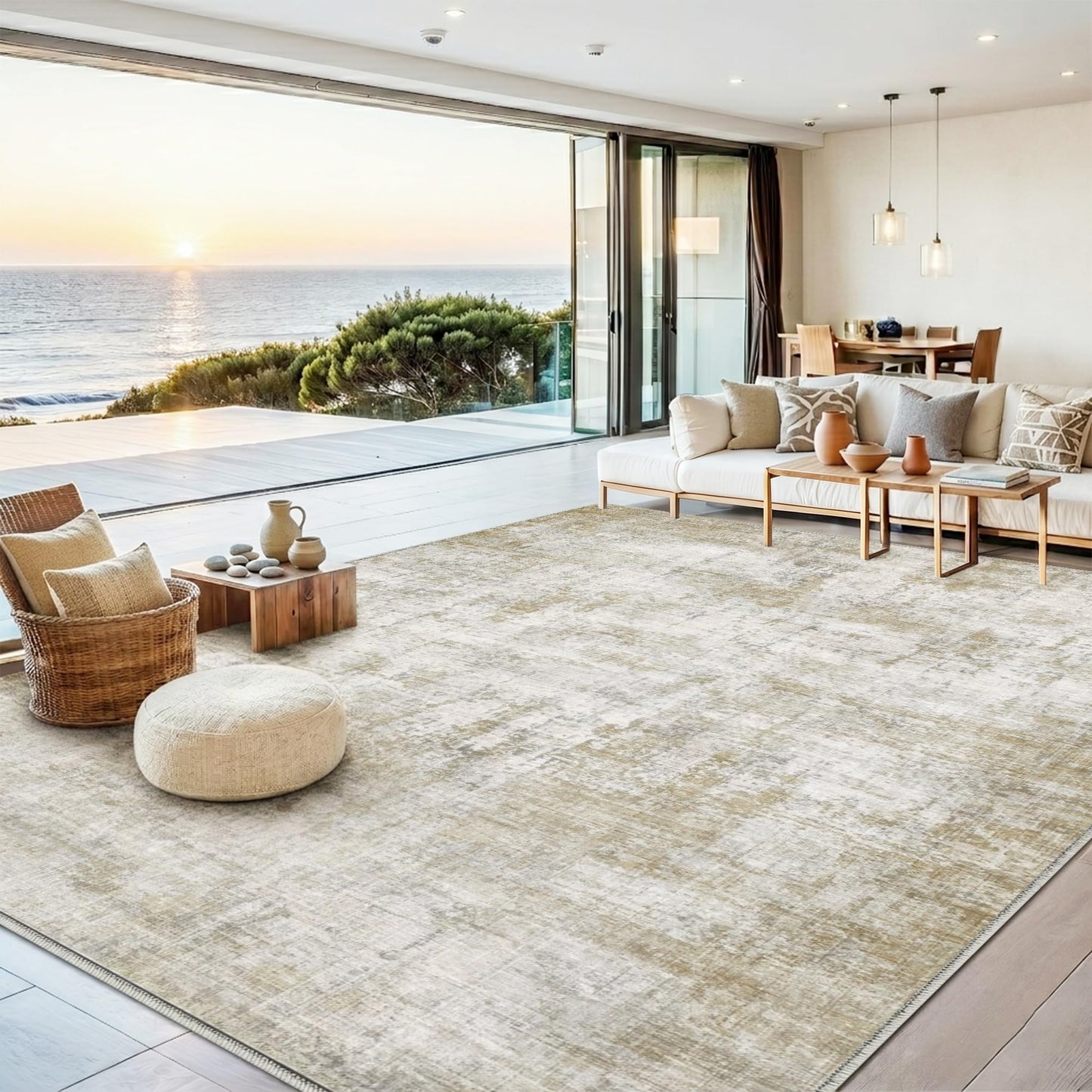 Syrlfar 8x10 Area Rugs Washable Living Room Rug-No Slip Soft Carpets Modern Abstract Indoor Floor Stain Resistant Large Carpet for Bedroom Dining Room Farmhouse Nursery Home Office Tan