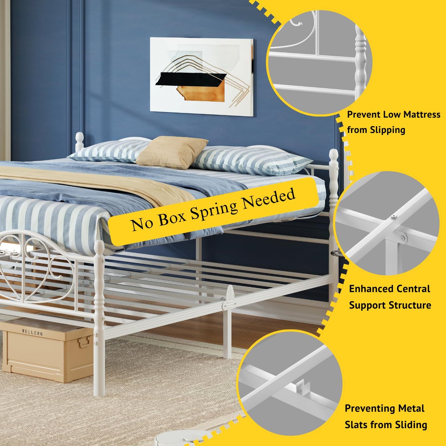 Goltriever 12 Inch King Platform Bed Frame with Victorian Style Headboard and Footboard, Heavy Duty Metal Bed Frame No Box Spring Needed, Noise Free, Easy Assembly, White