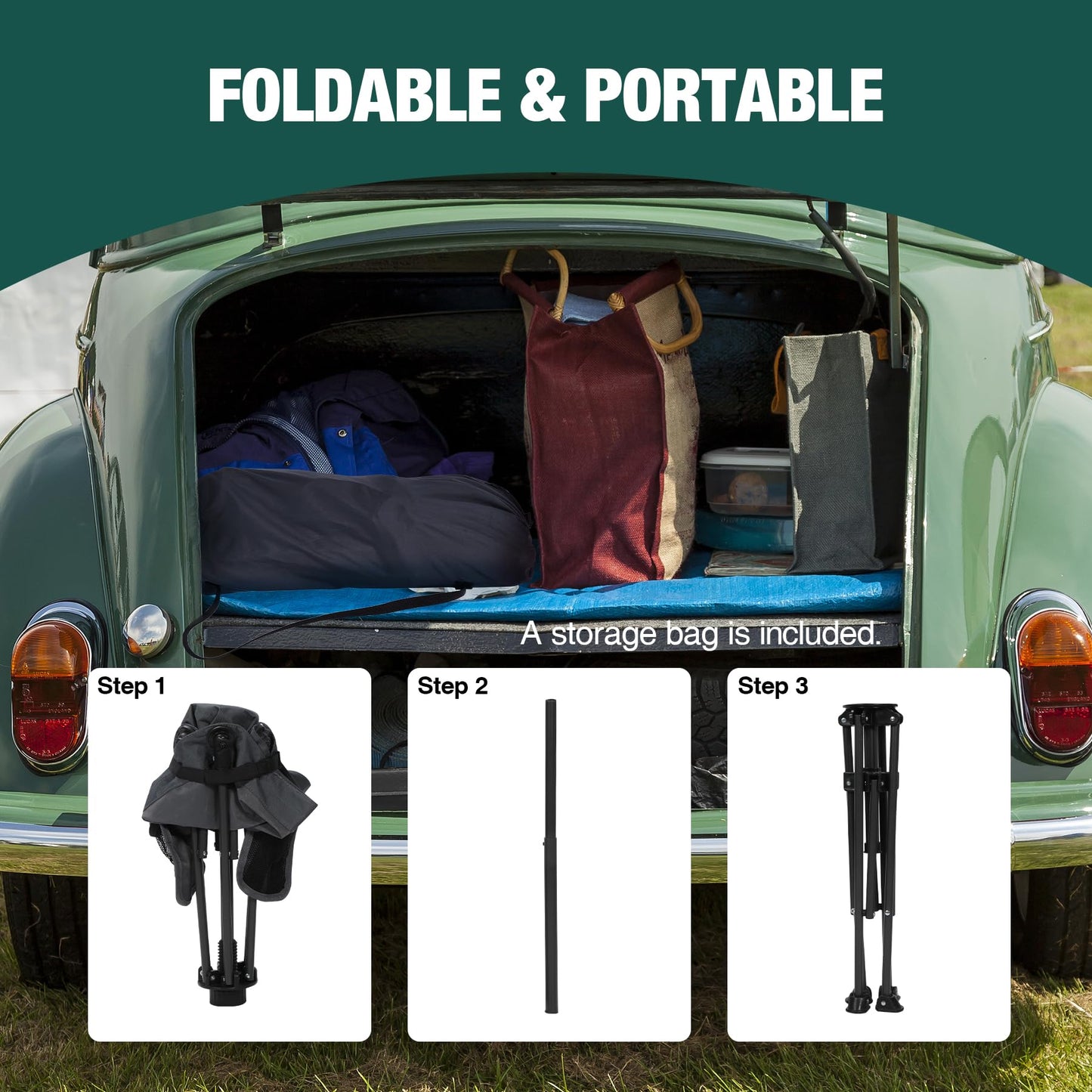 Stonehomy Extra Tall Folding Chairs 2 Pack & Adjustable Height Folding Table Set, Portable Outdoor Bar Table & Foldable Director Chairs with Makeup Pocket for Backyard,Beach,Travel with Storage Bag
