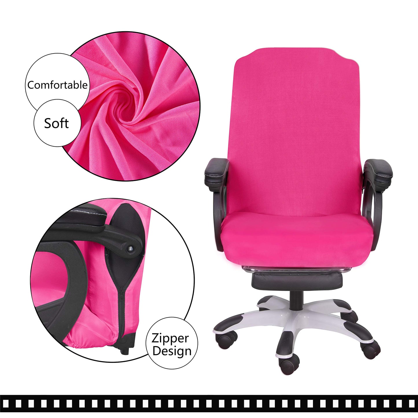 SARAFLORA Office Chair Cover- Medium, Dark Pink- Removable Computer Chair Cover for Office Chair with Zipper for Universal Rotating Chair Desk Chair Cover Chair Seat Washable Protector for Pet