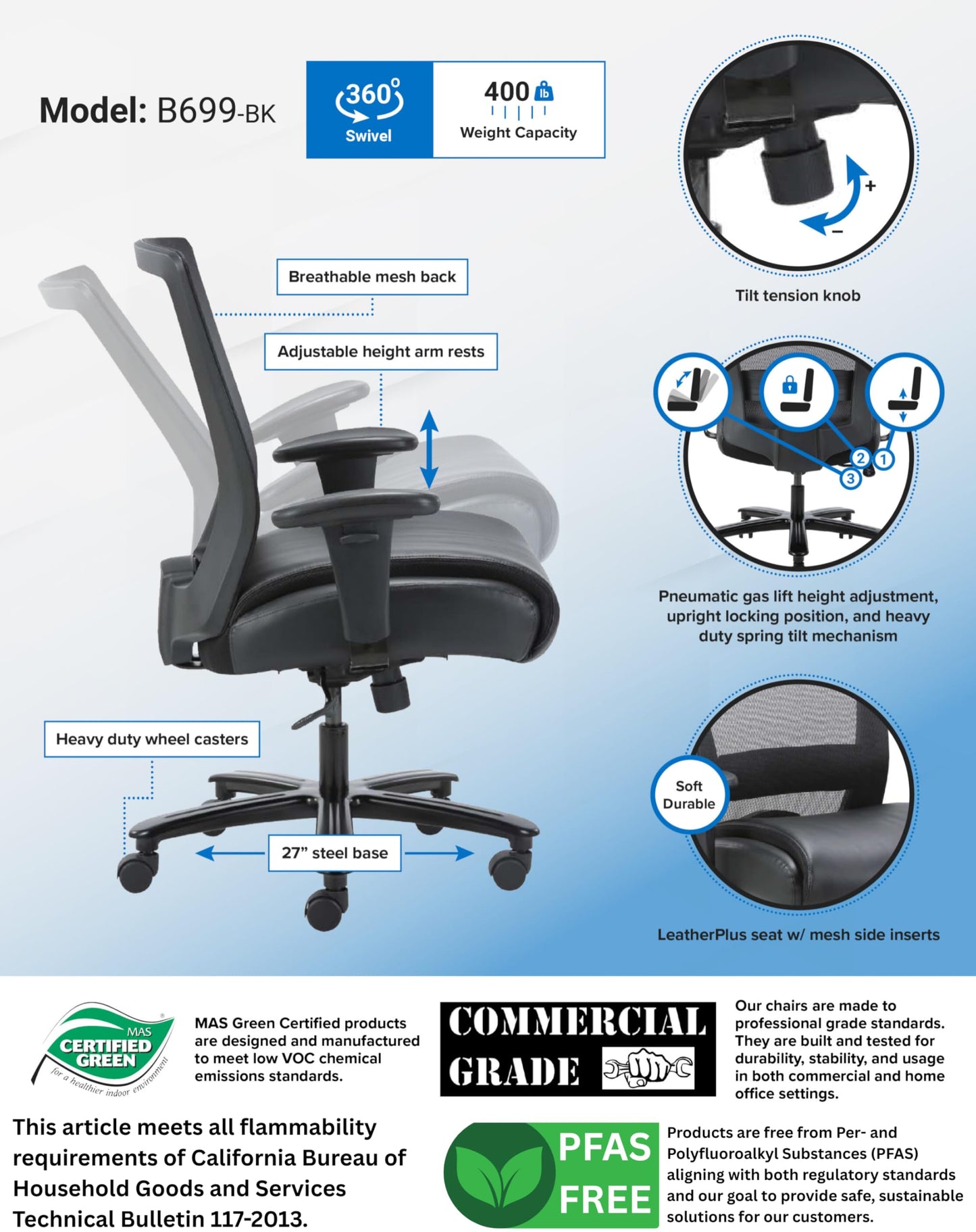 Boss Office Products Mesh Heavy Duty Chair 400 lb Weight Capacity in Black