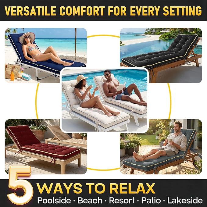 2 Pack 72x21 Inch Folding Chaise Lounge Cushion Quick Dry