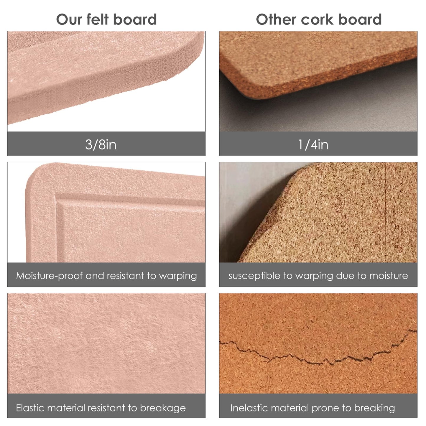 Lightomorrow Bulletin Board, 24 x 18 inches Felt Board Decorative Pin Board, Cork Board Alternative for Wall, Foldable Photo Board Self-Adhesive Vision Board Mood Board with 20 Pushpins - Mauvey Pink