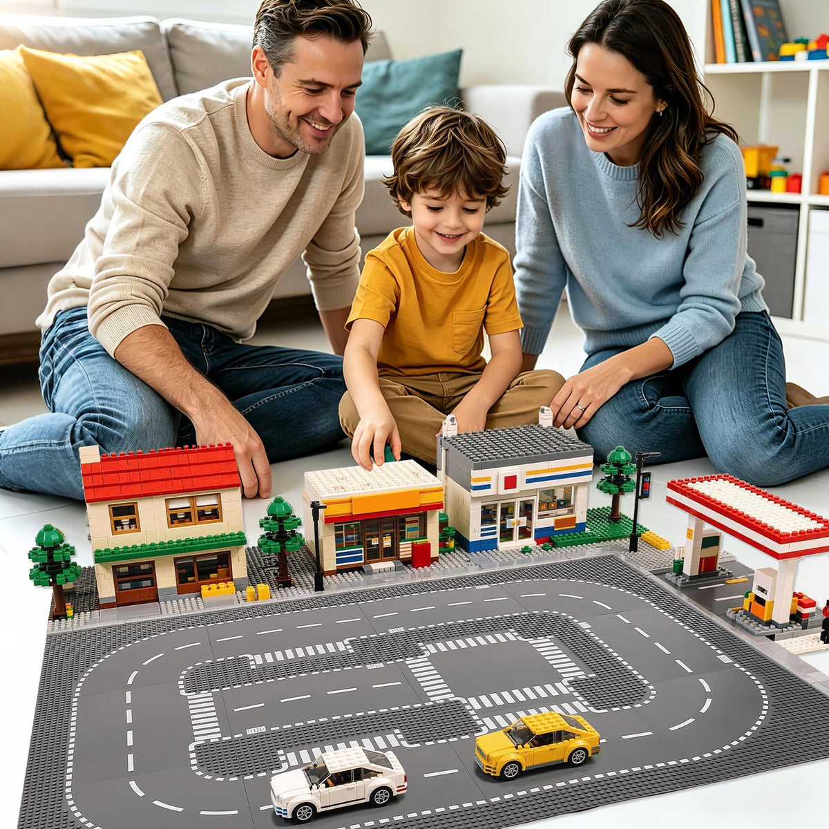 6 Pack Road Base Plates for Building, Compatible with Lego Classic Bricks, 10” x 10” Baseplates Fits for Lego Roads, Road Base Plates for City Sets (Attached DIY Stickers)