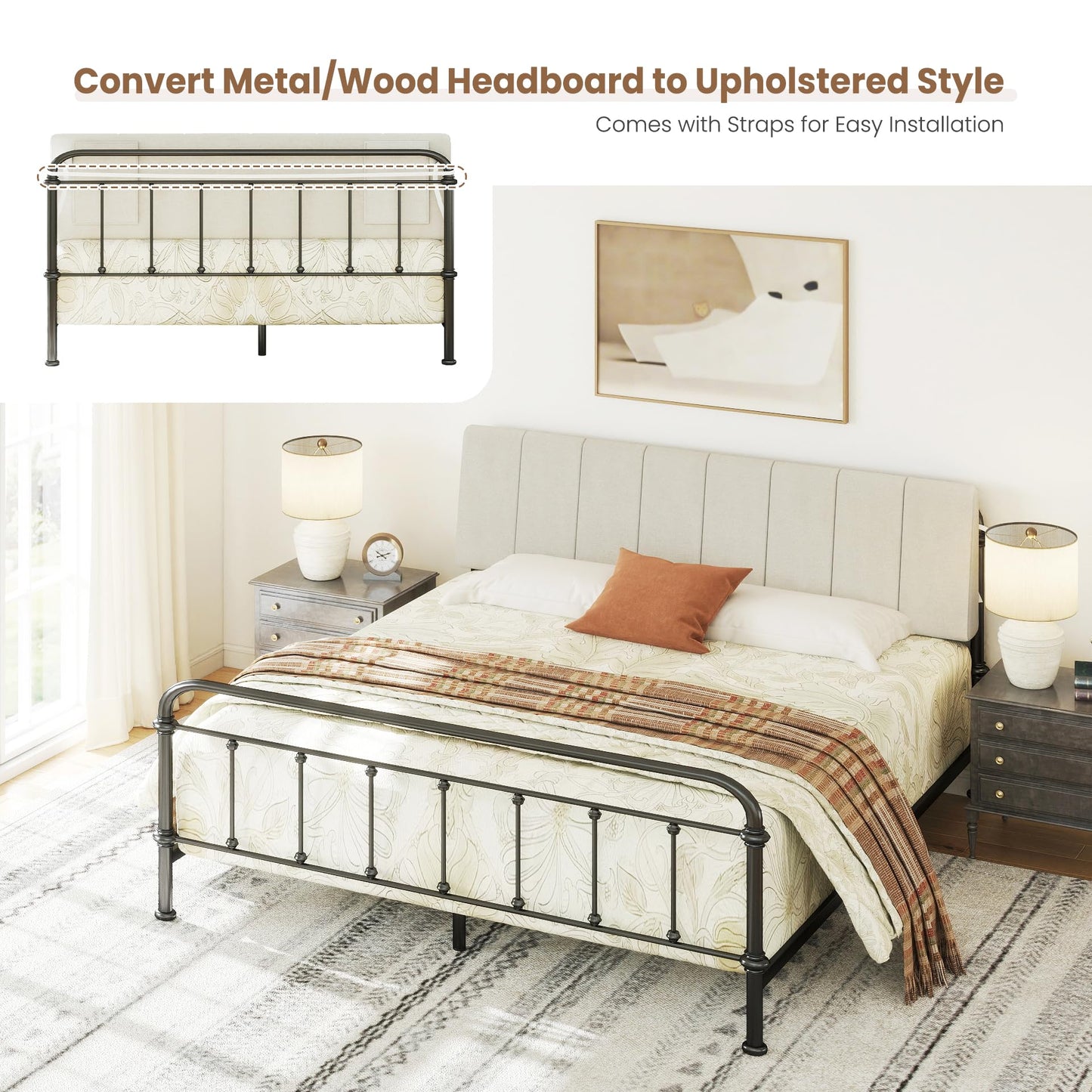Liiwepo King Size Headboard Only-No Assembly, Upholstered Headboard King Size Linen Fabric Modern Style Headboards Extra-Thick, Beige