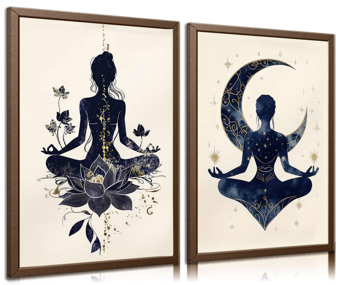 QGJQCFY 2Pcs Celestial Yoga Lotus Moon Canvas Wall Art