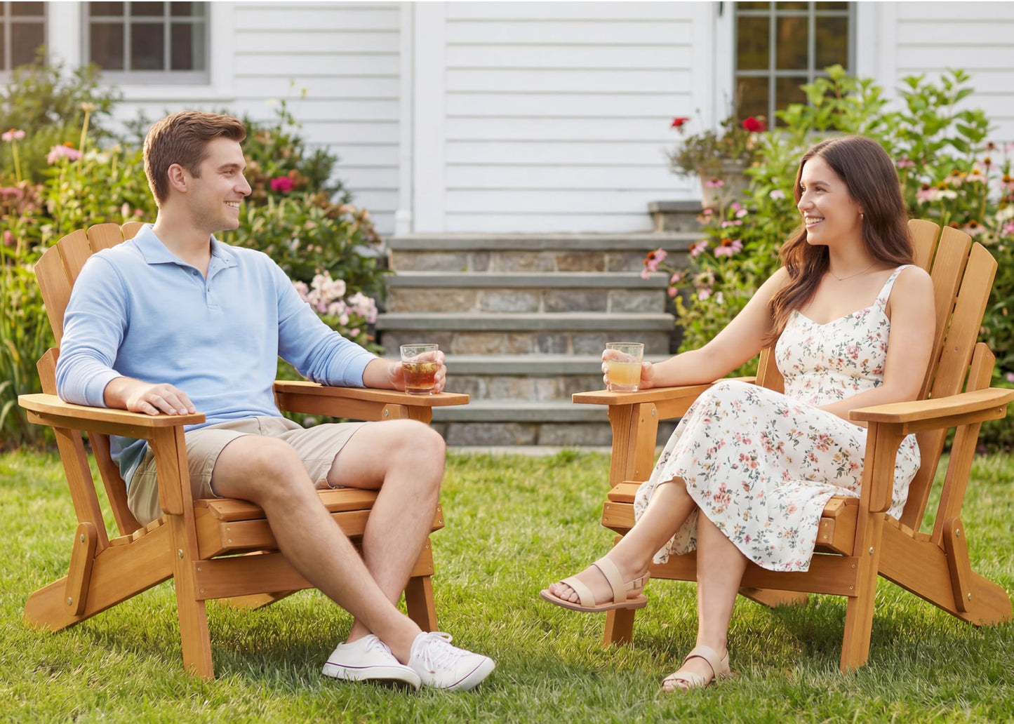 Wood-Natrl Oversized Wooden Folding Adirondack Chair with Pre-Assembled Backrest and Seat Board, Lounge Chair for Outdoor Patio Garden Lawn Backyard Firepit Deck Pool Beach