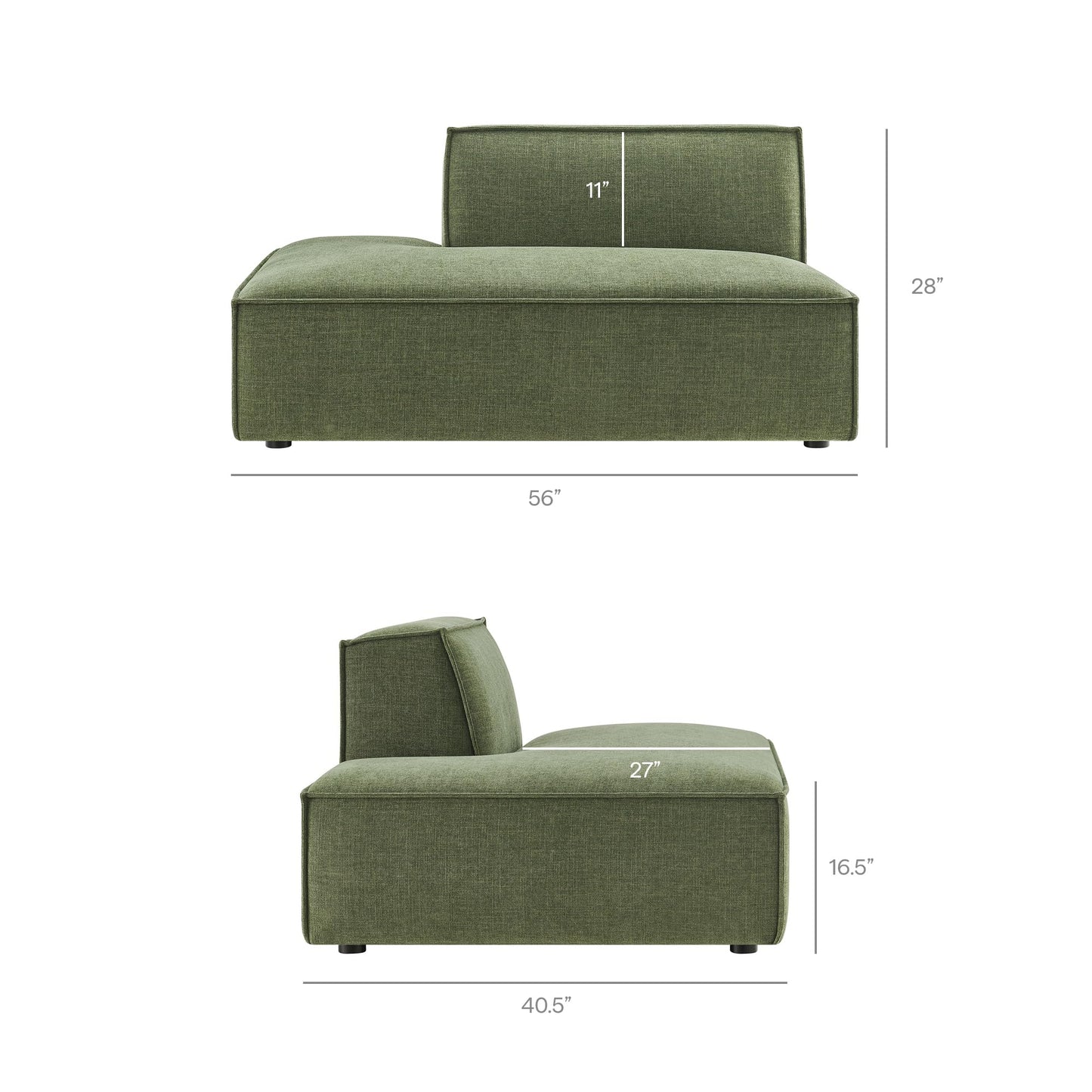 Modway Restore Performance Fabric Upholstered 4-Piece Modular L-Shaped Armless Sectional Sofa in Foliage – Low Profile Couch with Coil Seat Support and French Piping