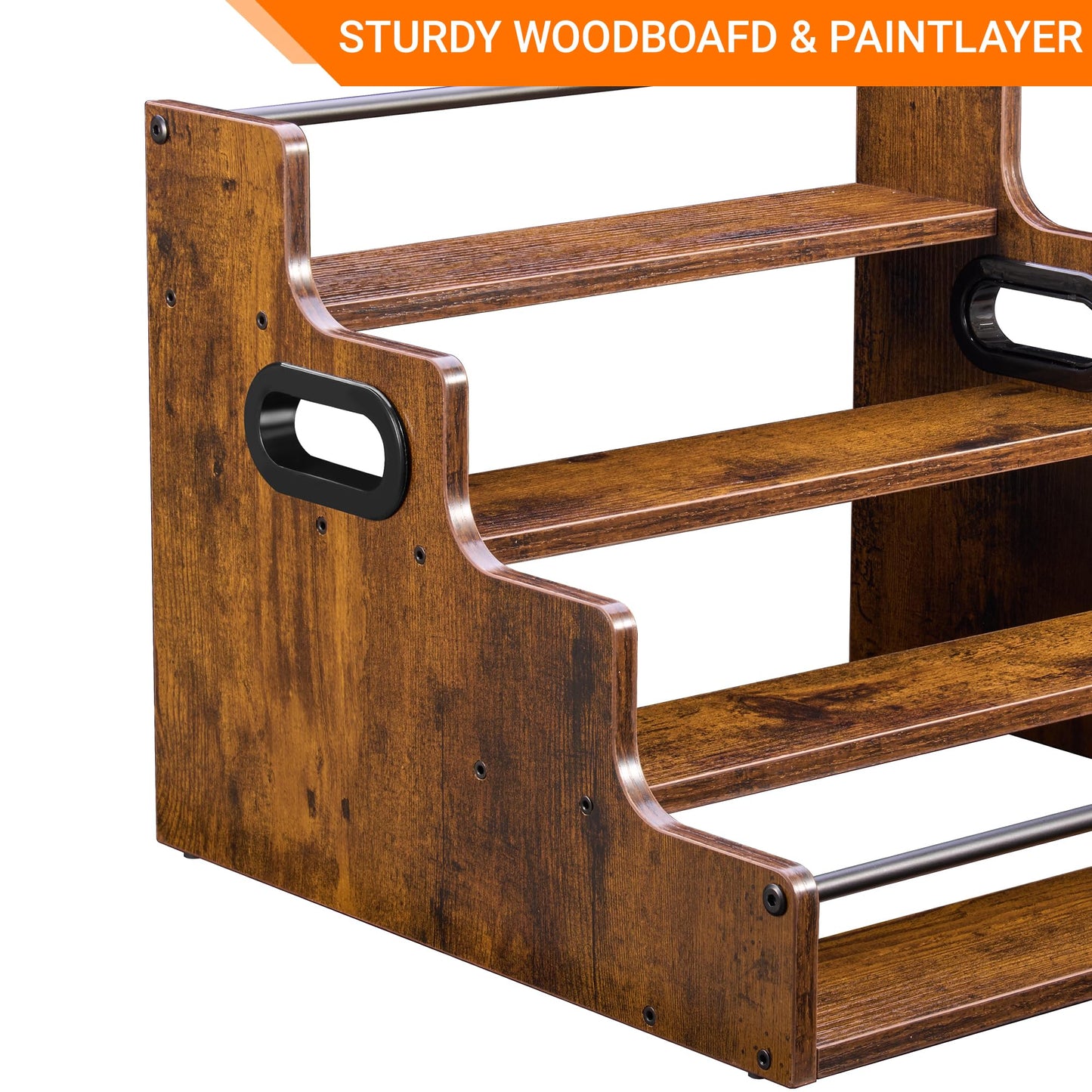 YQBRAO 2 Pack 4-Tier Liquor Bottle Display Shelf, 16-Inch Wooden Bar Shelves for Liquor Bottles, Countertop Whiskey Shelf and Bourbon Shelf Organizer for Home Bar, Kitchen (Rustic Brown)