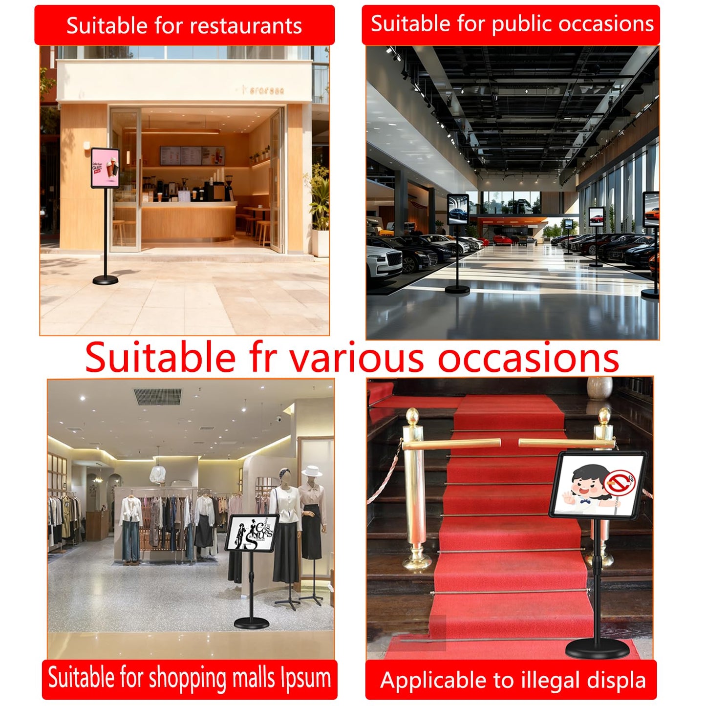 ToiULik 10 Packs 8.5x11 Inch Pedestal Poster Sign Stand, Vertical and Horizontal Adjustable Floor Standing Snap Open Frame for Display in Malls, Schools, Restaurants (Black)