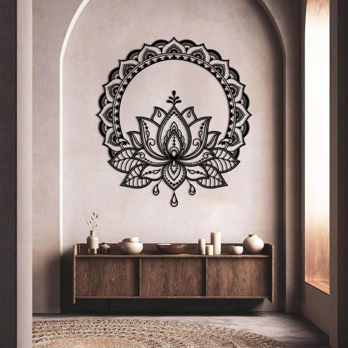 kawazu Mandala Lotus Flower Metal Wall Decor, Lotus Flower Metal Wall Art, Mandala Wall Decor, Flowers Art, Spiritual Home Decoration for Yoga Meditation Room (Gold, 19"x17"/47x43cm)