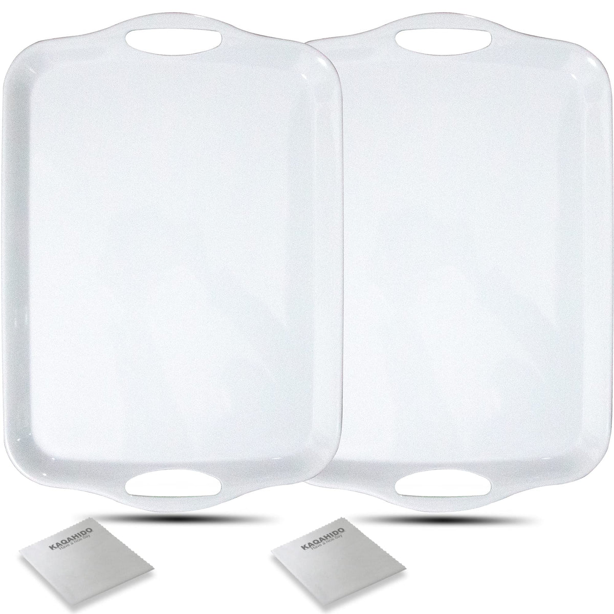 KAQAHIDO Large Melamine Serving Trays for Eating, 17.5’’ x 12’’ Serve Platter for Appetizer, Charcuterie, Food, Snack, Cupcakes, Dessert, BPA-Free, Dishwasher Safe Tray, Set of 2, White