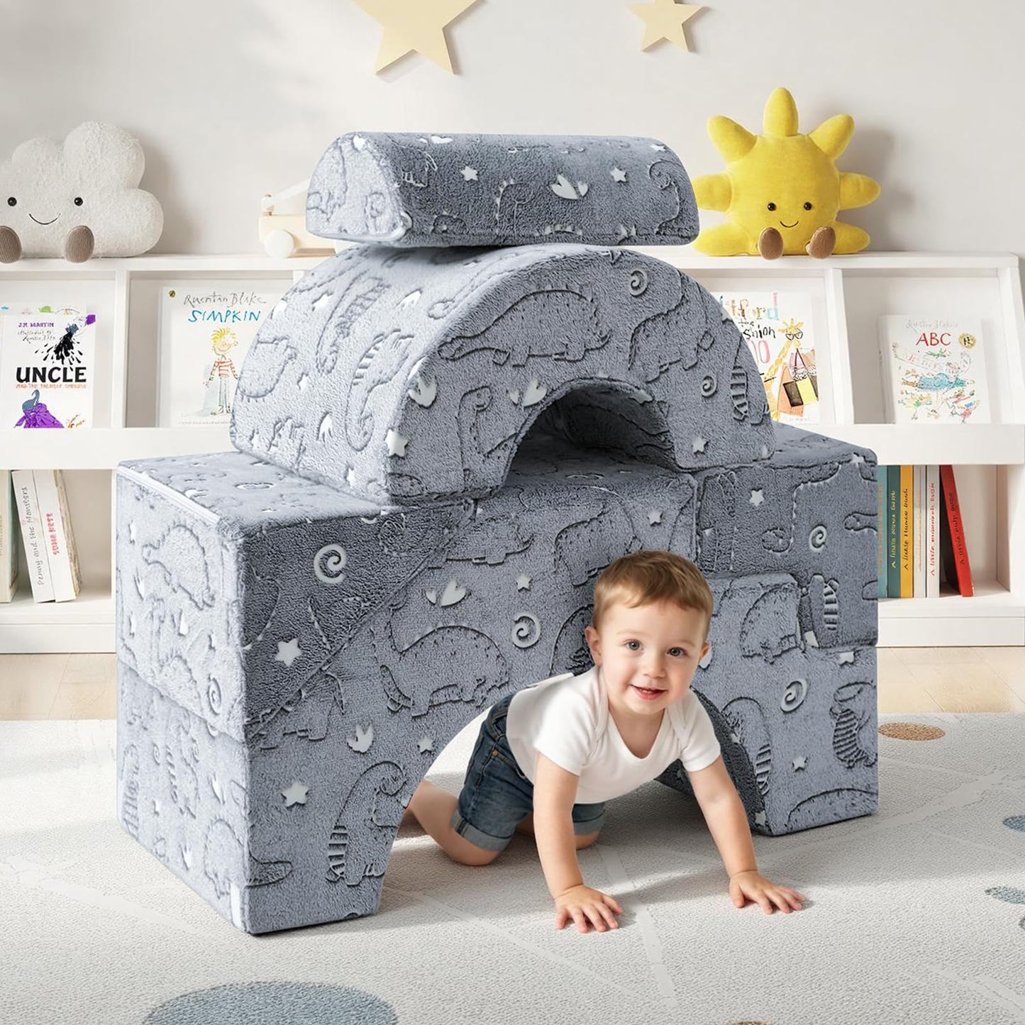 MeMoreCool Foam Climbing Toddler Couch, Modular Kids Sofa with Slide & Stair, Convertible Baby Couch for Playroom, Sectional Furniture for Crawling, Climbing, and Kids’ Play