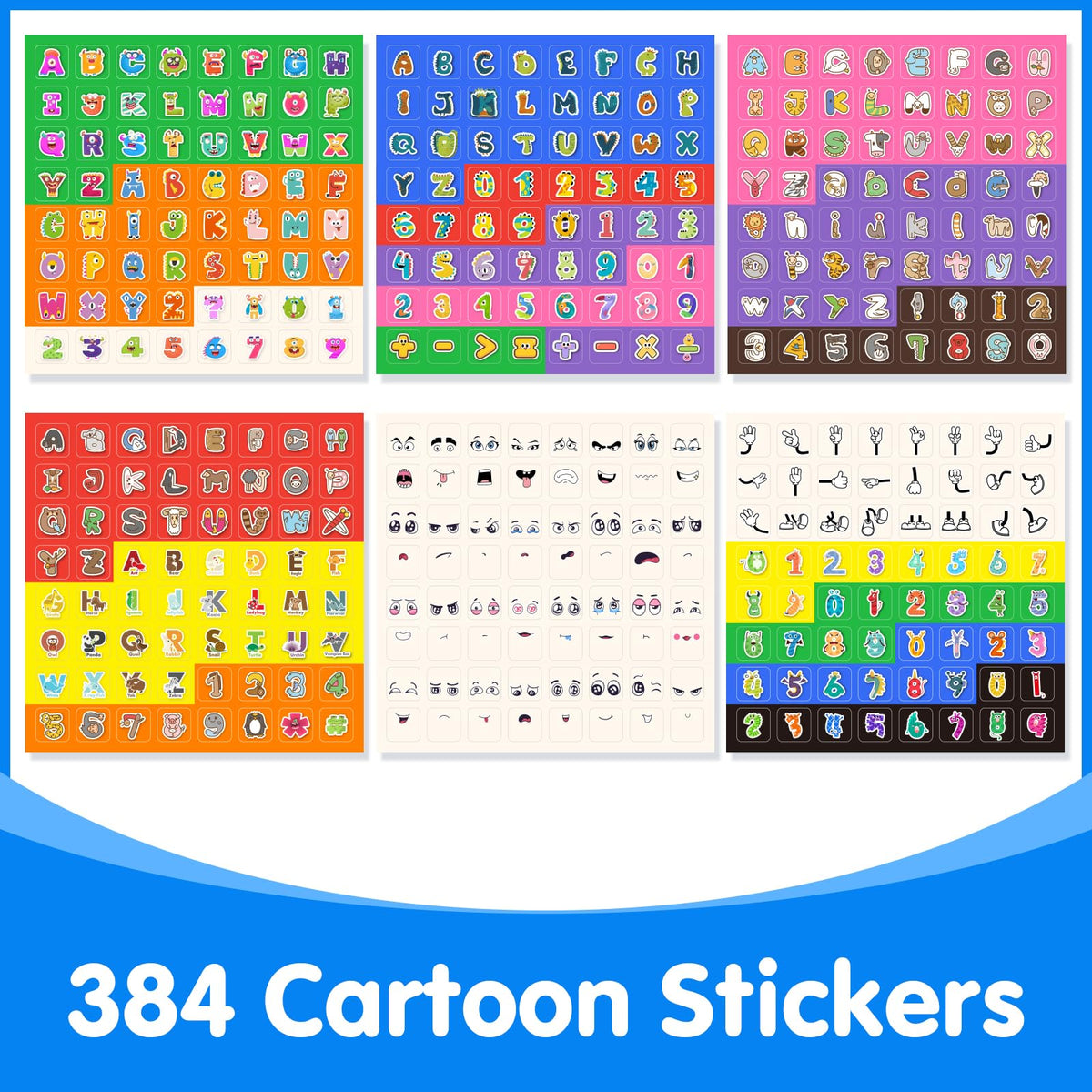 Odoorgames Magnetic Letter and Number Trays (13" X 10") - 100 Pcs Math Linking Cubes with 384 Cartoon Stickers