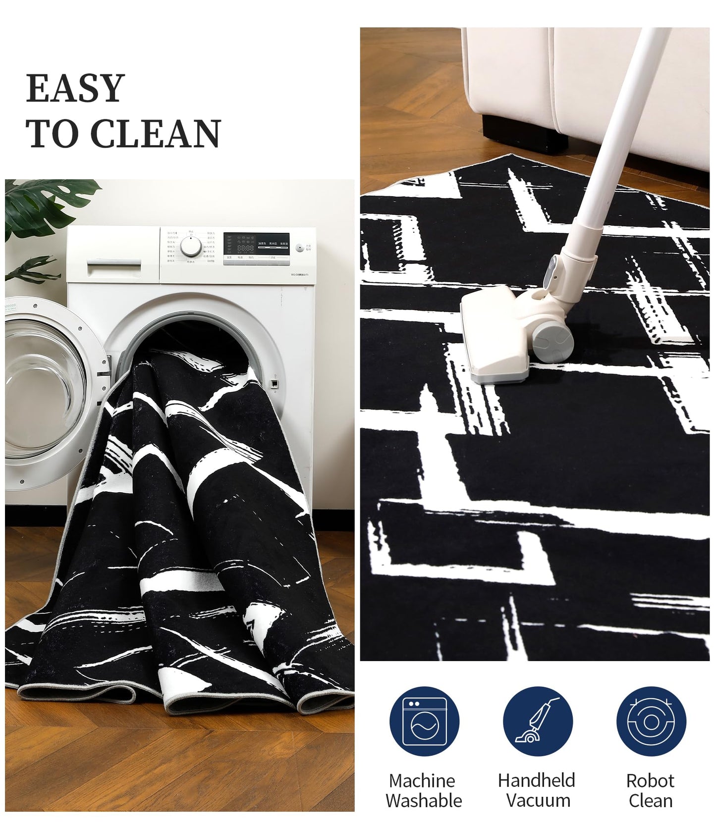 YIHOUSE Black Modern Geometric Area Rug 9x12, Black and White Rug with Abstract Diamond Patterns,Non-Shedding Washable Rugs for Bedroom, Home Office and Living Room