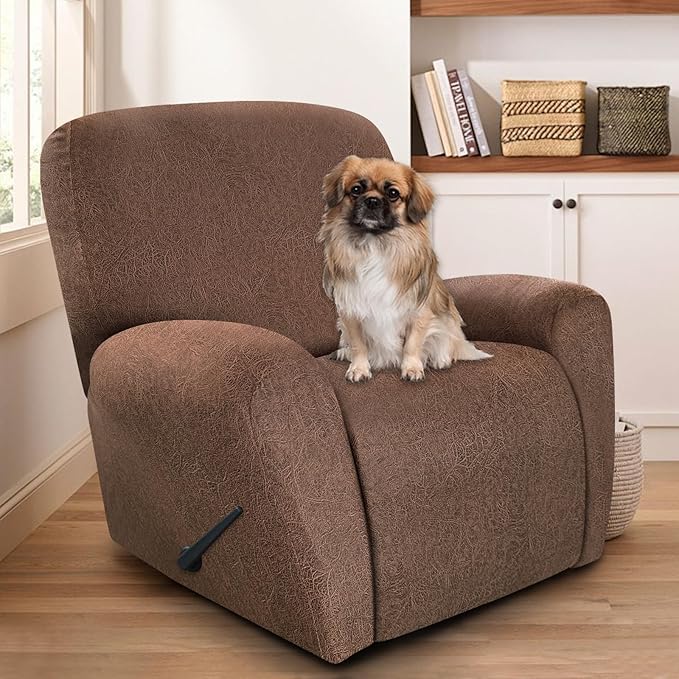 ANARACHON Recliner Chair Covers Leather Look, 4 Pieces Recliner Covers Non Slip