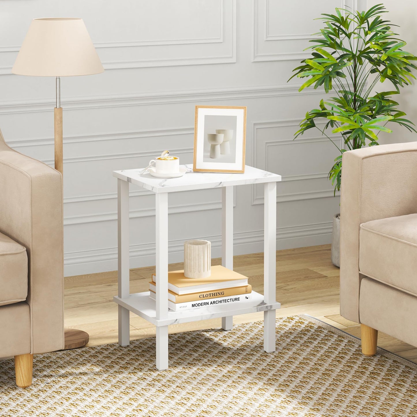 TUTOTAK End Table, Side Table, Nightstand, 2-Tier Storage Shelf, Sofa Side Table for Small Space, Living Room, Bed Room TB01BMW034
