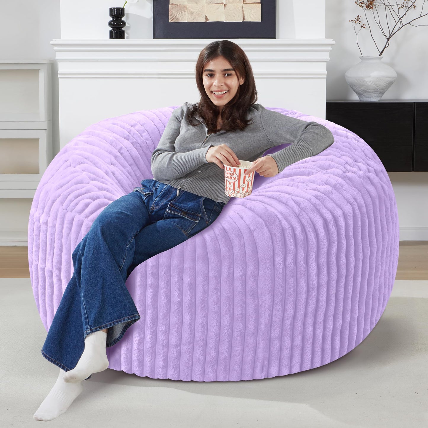 Homguava 3 FT Bean Bag Chair,3' Big Bean Bag,Large Bean Bag Chairs for Adults with Memory Foam Filled,Comfy Beanbag Chairs Soft Bean Bag Sofa with Dutch Corded Plush Cover-Purple