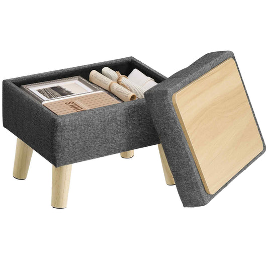 SONGMICS Storage Ottoman, Foot Stool, Ottoman with Padded Seat, Foot Rest with Wood Legs, Small Table, for Hallway, Living Room, 11.8 x 15.7 x 11.4 Inches, Linen-Look Fabric, Slate Gray ULOM517GN01