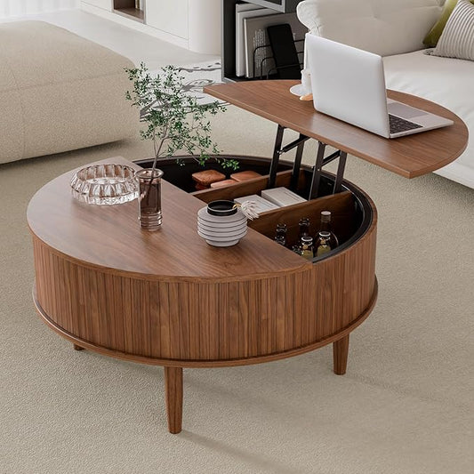 Round Fluted Lift Top Coffee Table
