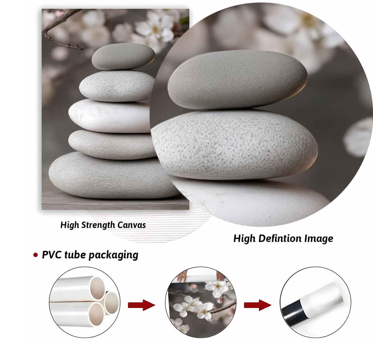 ZHJIOFXG 3 Piece Zen Canvas Wall Art Stacked Stones Cherry Blossom Candle Spa Wall Decor Calming Minimalist Neutral Poster Print Art for Bathroom Bedroom Yoga Room Office Living Room 12x16in Unframed