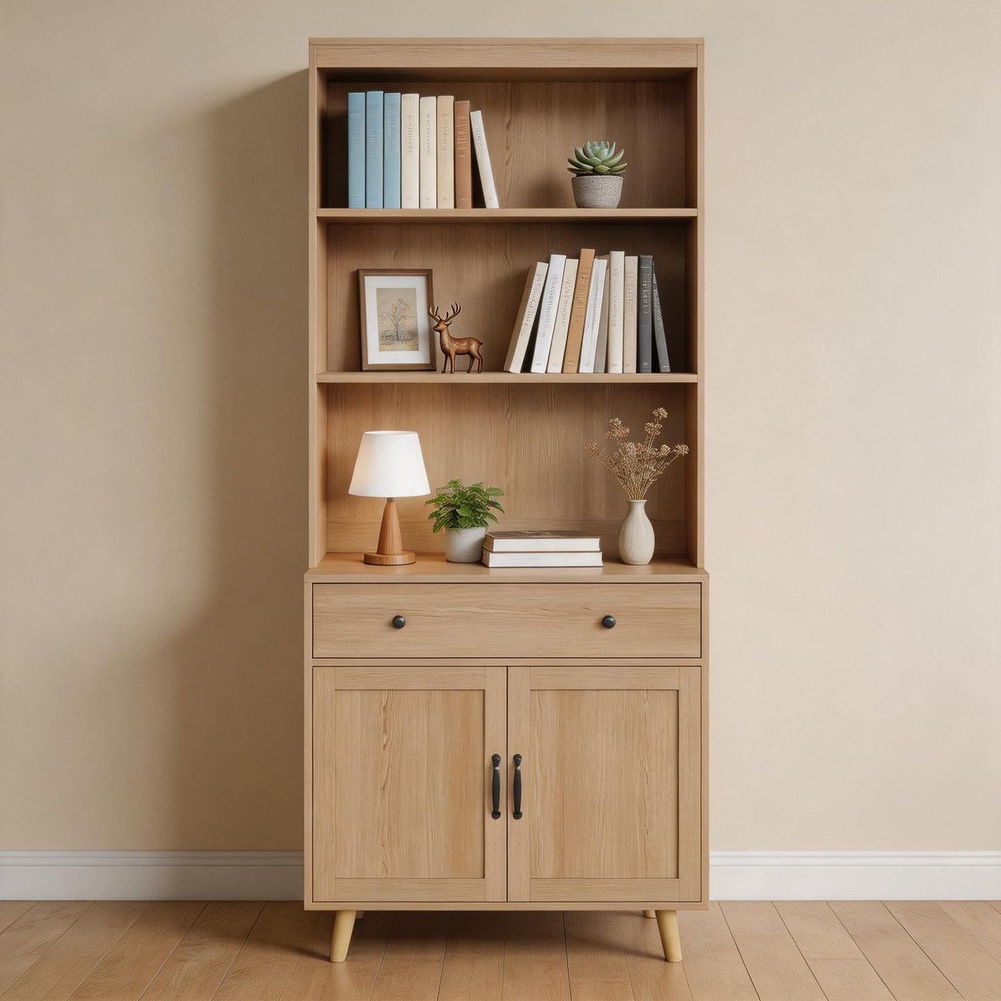 IDEALHOUSE 72.4" Tall Bookcase with Doors, 6-Tier Bookshelf with Door, Freestanding Display Cabinet with Drawer, for Home Office Kitchen Living Room